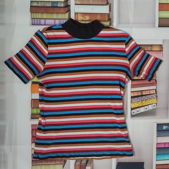 Multi-coloured Striped Mock Neck - Picture 1 of 2